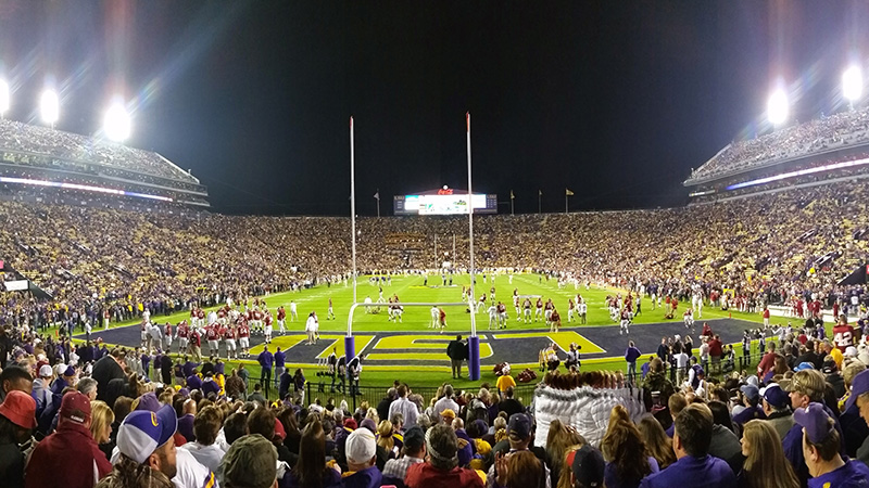 Packed stadium during a night game